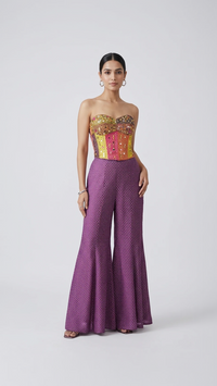 PURPLE CORSET BELL BOTTOM SHARARA SET