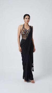 BLACK HALTER NECK CORSET READY TO WEAR SAREE