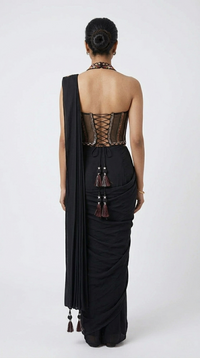BLACK HALTER NECK CORSET READY TO WEAR SAREE