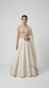 IVORY BANARASI SILK LEHENGA SET WITH ZARDOSI EMBROIDERY