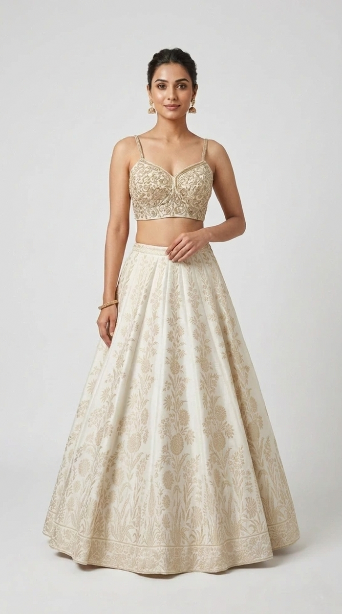 IVORY BANARASI SILK LEHENGA SET WITH ZARDOSI EMBROIDERY