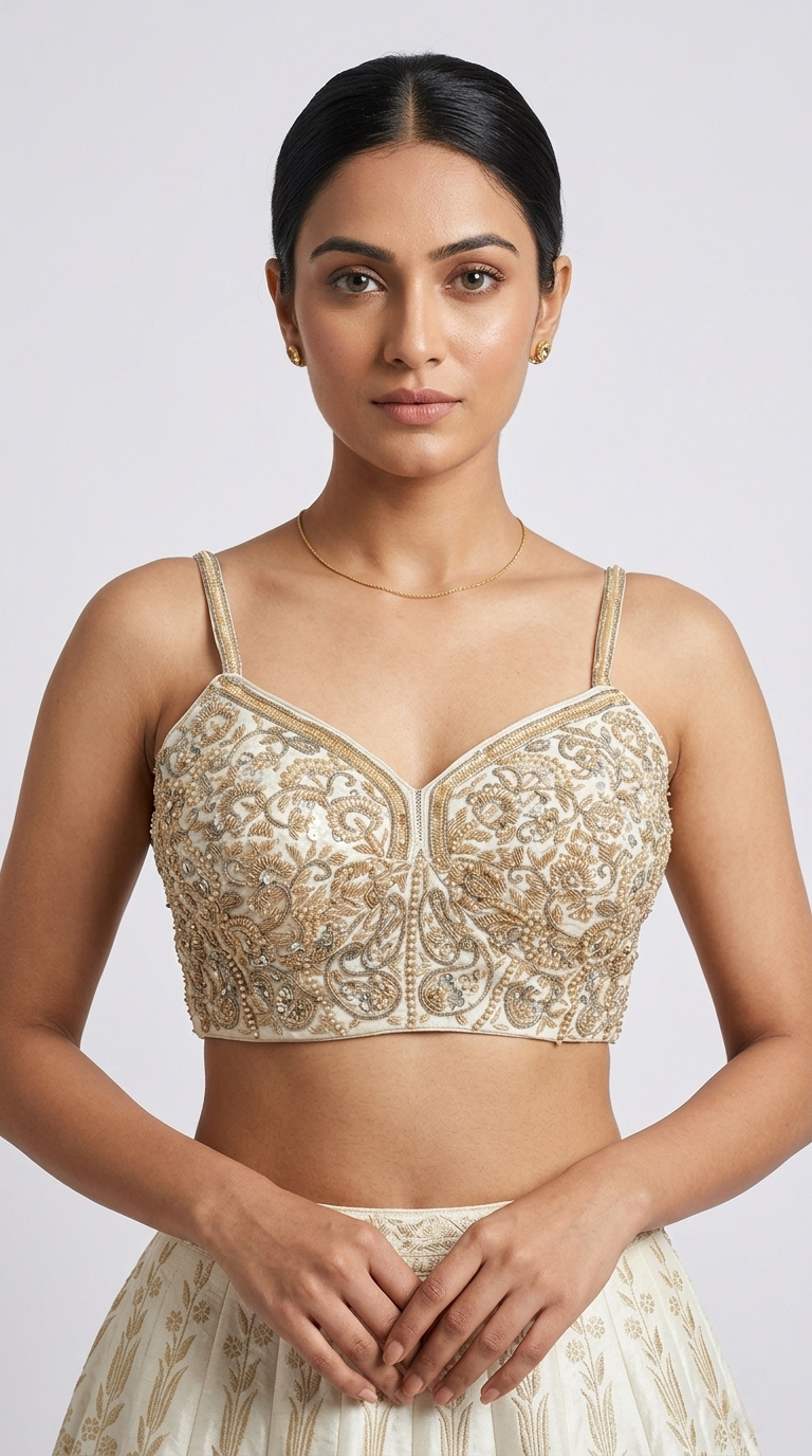 IVORY BANARASI SILK LEHENGA SET WITH ZARDOSI EMBROIDERY