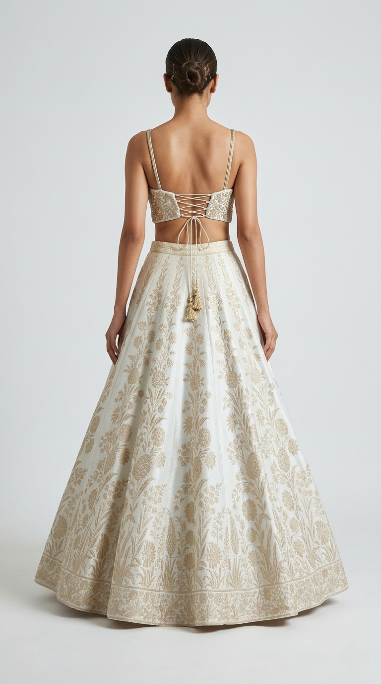IVORY BANARASI SILK LEHENGA SET WITH ZARDOSI EMBROIDERY