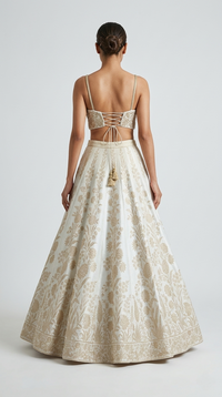 IVORY BANARASI SILK LEHENGA SET WITH ZARDOSI EMBROIDERY