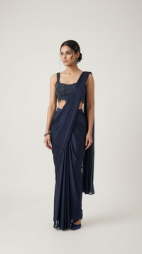 BLUE INTRICATE EMBROIDERED READY TO WEAR SAREE