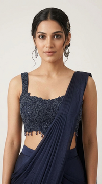 BLUE INTRICATE EMBROIDERED READY TO WEAR SAREE