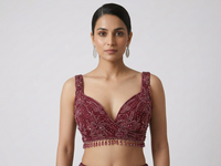 RED EMBROIDERED FISH CUT READY TO WEAR SAREE