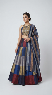 BLUE TISSUE SILK METALLIC LEHENGA SET WITH INTRICATE EMBROIDERY