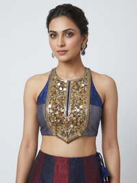 BLUE TISSUE SILK METALLIC LEHENGA SET WITH INTRICATE EMBROIDERY