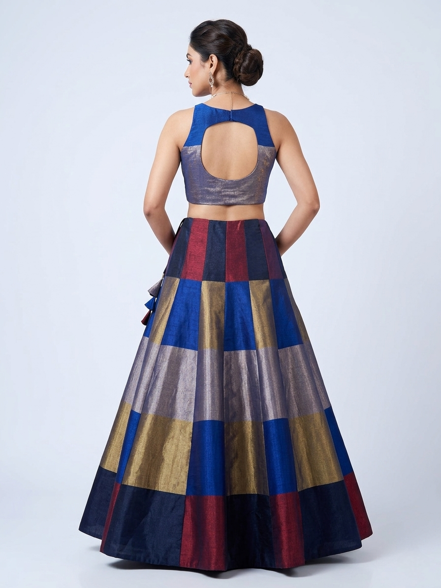 BLUE TISSUE SILK METALLIC LEHENGA SET WITH INTRICATE EMBROIDERY