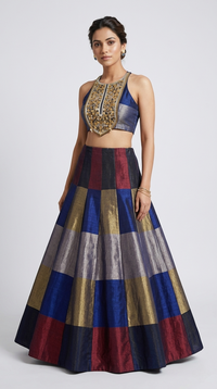 BLUE TISSUE SILK METALLIC LEHENGA SET WITH INTRICATE EMBROIDERY