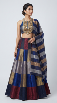 BLUE TISSUE SILK METALLIC LEHENGA SET WITH INTRICATE EMBROIDERY
