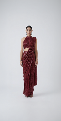 MAROON READY TO WEAR SEQUINS SAREE