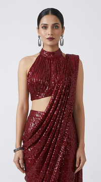 MAROON READY TO WEAR SEQUINS SAREE