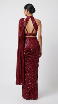 MAROON READY TO WEAR SEQUINS SAREE