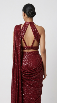 MAROON READY TO WEAR SEQUINS SAREE