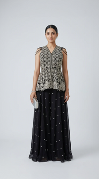 BLACK EMBROIDERED SHARARA SET