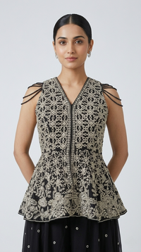 BLACK EMBROIDERED SHARARA SET