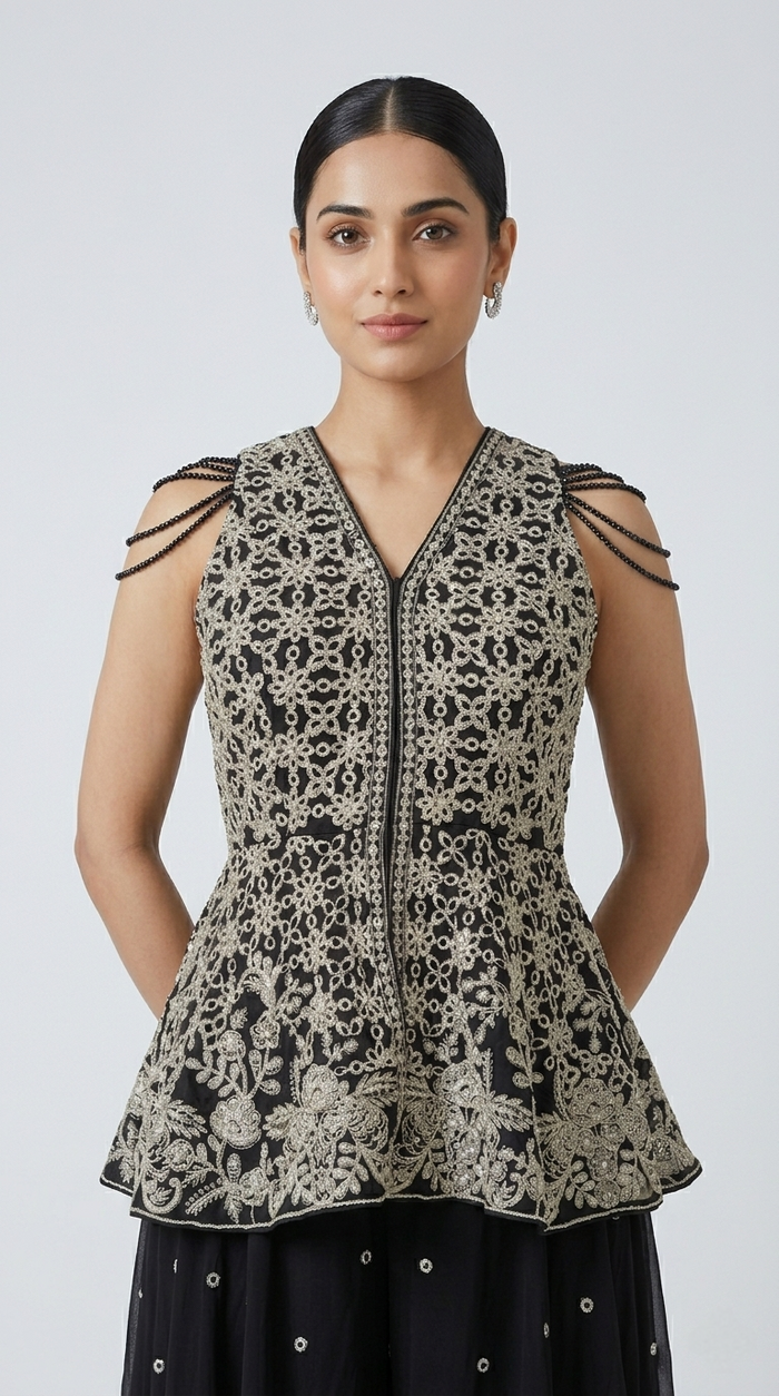 BLACK EMBROIDERED SHARARA SET