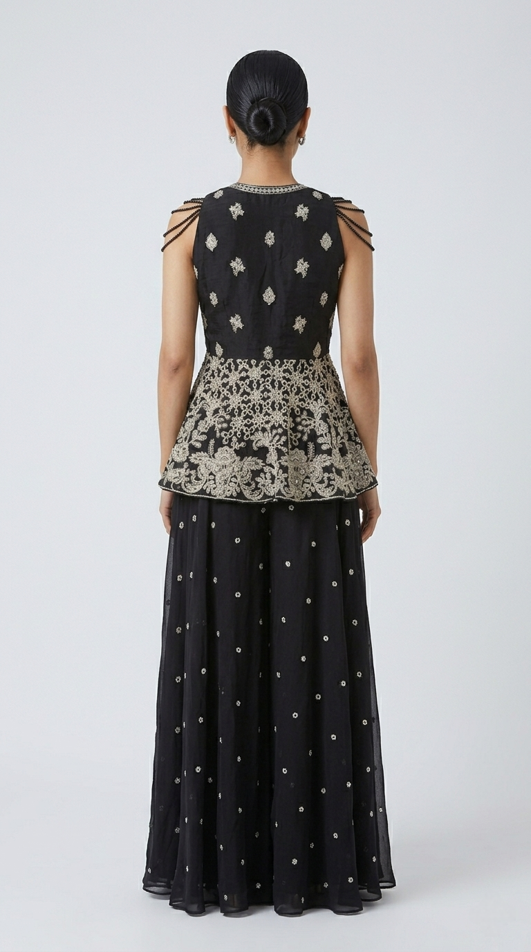 BLACK EMBROIDERED SHARARA SET