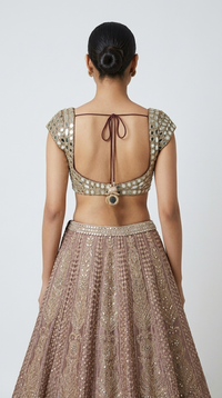 BROWN TISSUE SILK MIRROR MBROIDERED LEHENGA SET