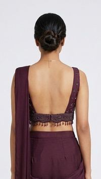 WINE INTRICATELY EMBROIDERED READY TO WEAR SAREE