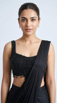 BLACK INTRICATELY EMBROIDERED READY TO WEAR SAREE