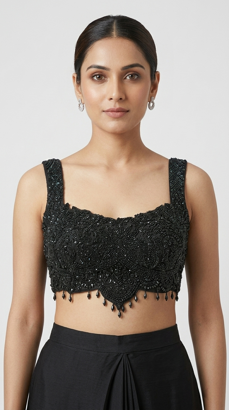 BLACK INTRICATELY EMBROIDERED READY TO WEAR SAREE