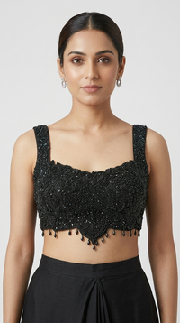 BLACK INTRICATELY EMBROIDERED READY TO WEAR SAREE