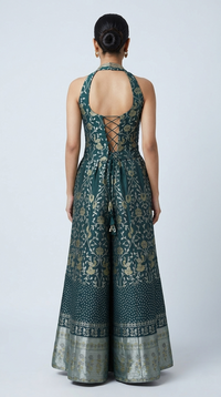 GREEN SILK ETHNIC CORSET SHARARA SET