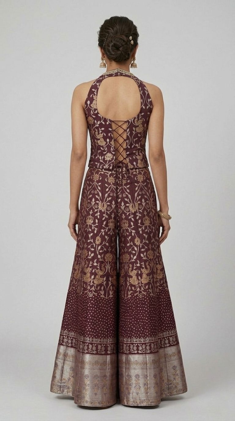 WINE SILK ETHNIC CORSET SHARARA SET