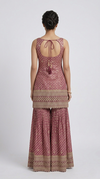 MAJENTA SILK BANDHANI EMBROIDERED SHARARA SUIT