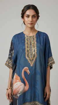 BLUE SILK EMBROIDERED KAFTAN SET