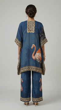 BLUE SILK EMBROIDERED KAFTAN SET