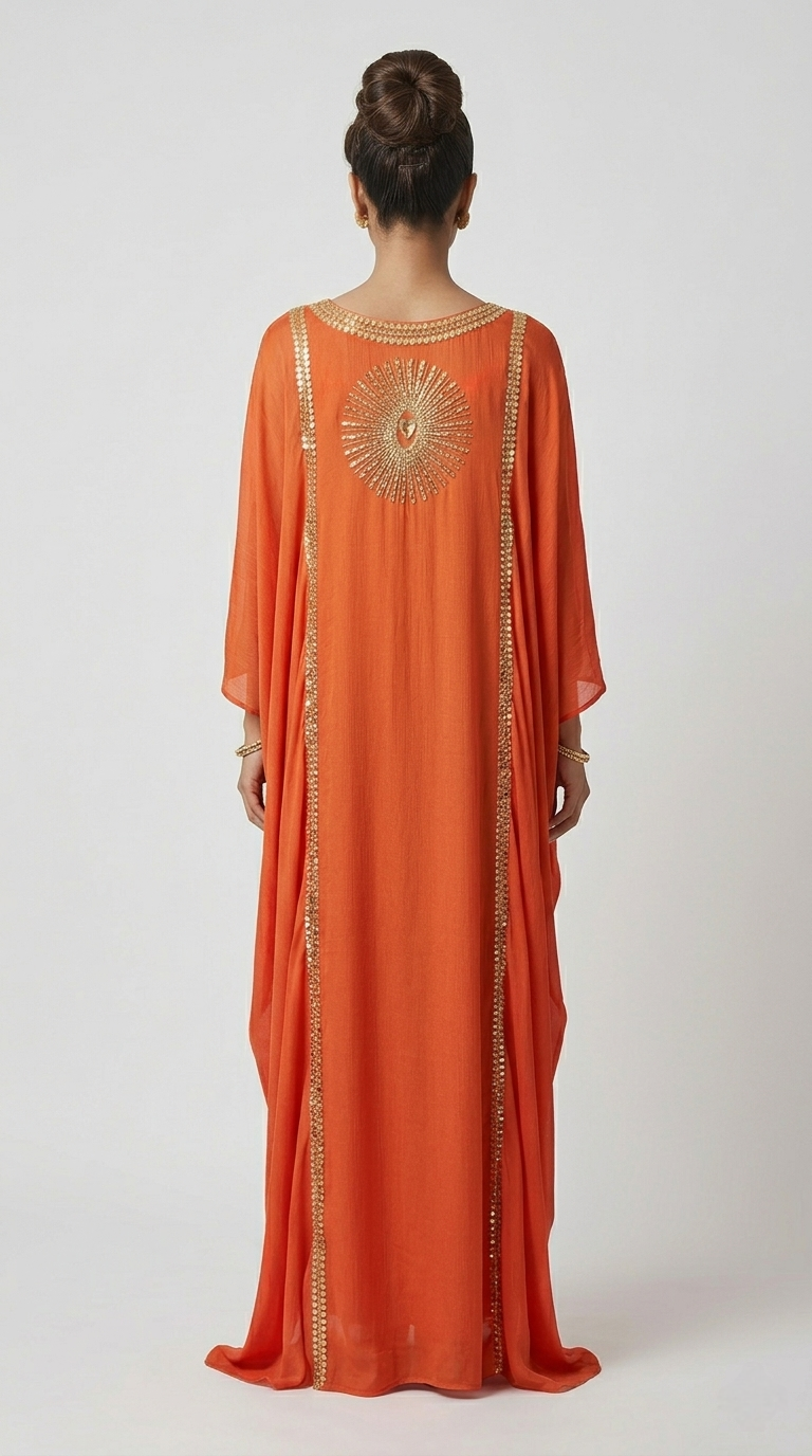 ORANGE CHINON HAND EMBROIDERED KAFTAN SET