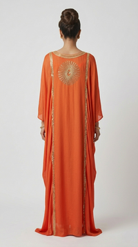 ORANGE CHINON HAND EMBROIDERED KAFTAN SET