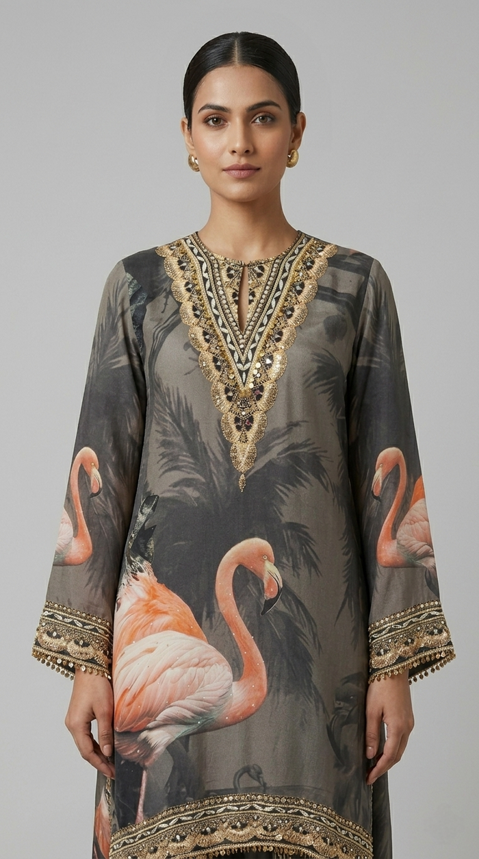 GREY SILK EMBROIDERED DHOTI KURTA SET