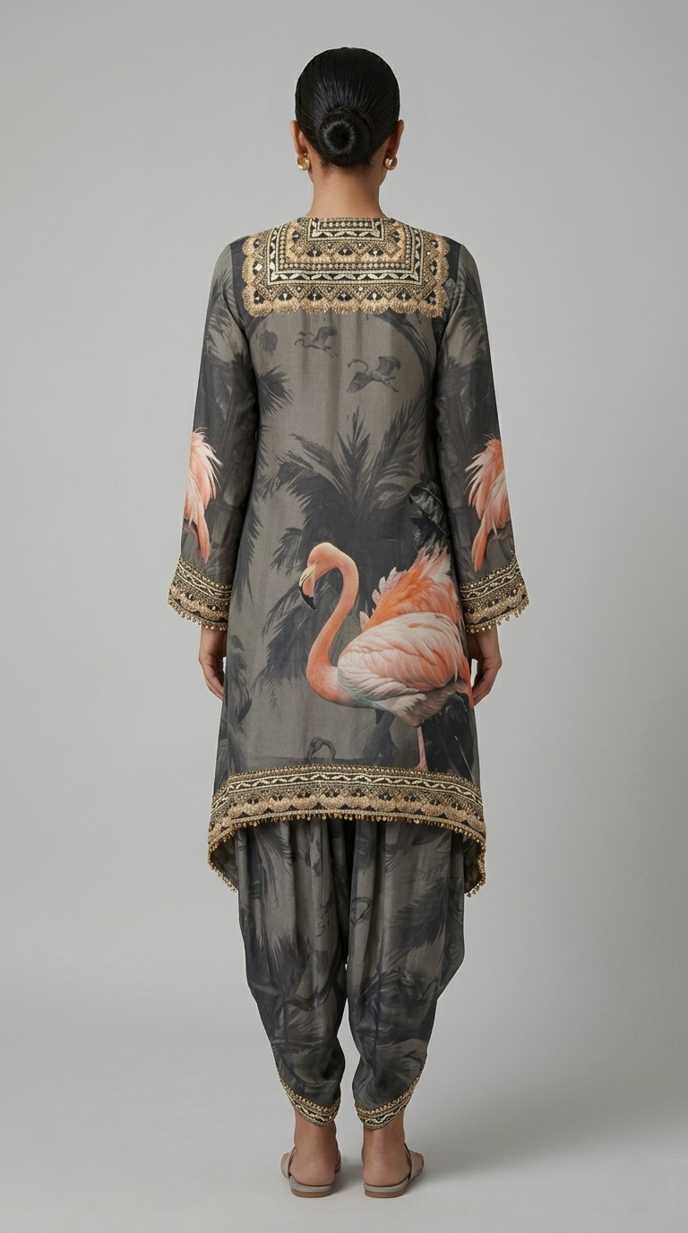 GREY SILK EMBROIDERED DHOTI KURTA SET