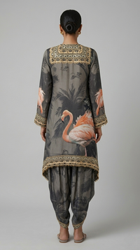 GREY SILK EMBROIDERED DHOTI KURTA SET