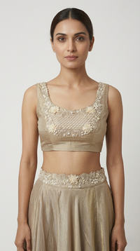 GREEN EMBELLISHED TISSUE SILK CAPE SET