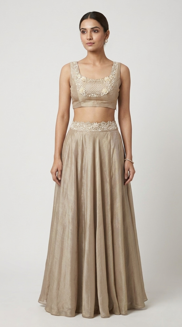 GREEN EMBELLISHED TISSUE SILK CAPE SET