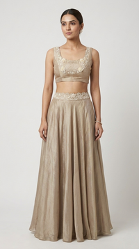 GREEN EMBELLISHED TISSUE SILK CAPE SET