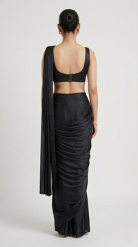 CRYSTAL EMBROIDERED BLACK PRE DRAPED SAREE.