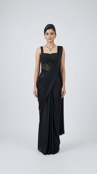 BLACK CORSET EMBROIDERED READY TO WEAR SAREE