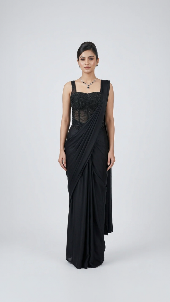 BLACK CORSET EMBROIDERED READY TO WEAR SAREE