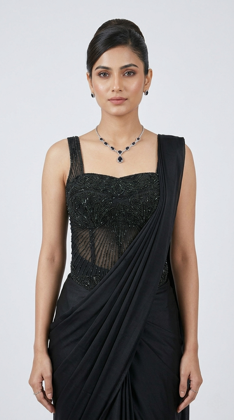 BLACK CORSET EMBROIDERED READY TO WEAR SAREE