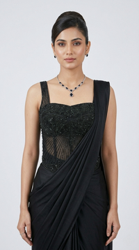 BLACK CORSET EMBROIDERED READY TO WEAR SAREE