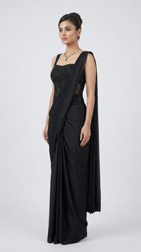 BLACK CORSET EMBROIDERED READY TO WEAR SAREE