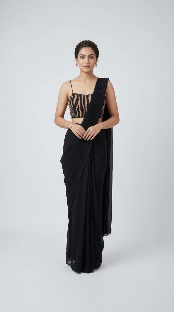 BLACK EMBROIDERED READY TO WEAR SAREE