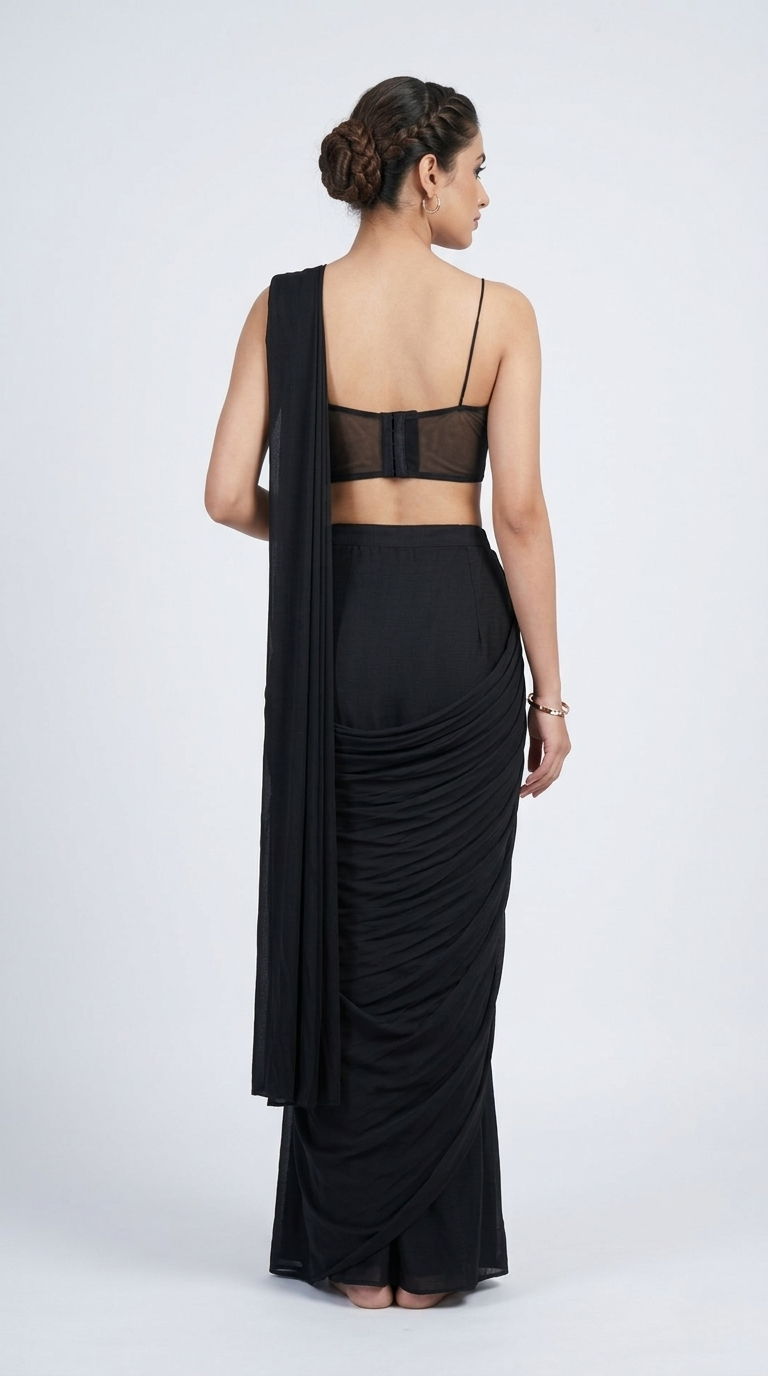 BLACK EMBROIDERED READY TO WEAR SAREE